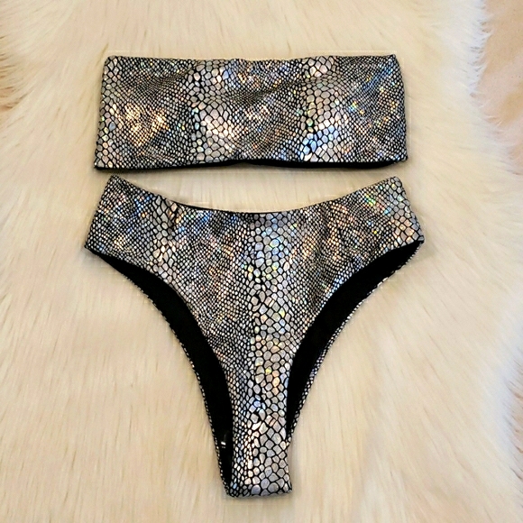 HIGH WAISTED SNAKE PRINT BANDEAU BIKINI SET - Picture 7 of 8